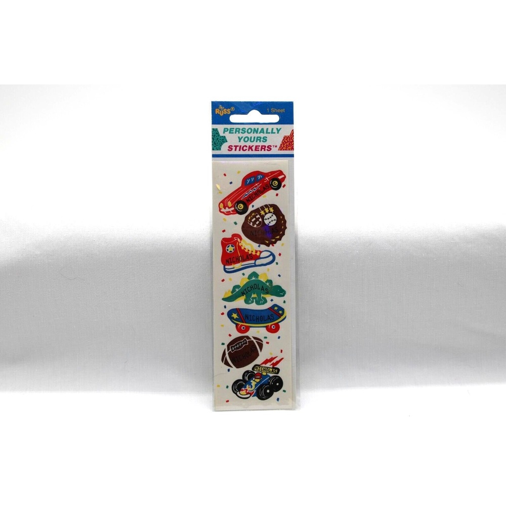 Vtg 90s NICHOLAS Stickers RUSS Personally Yours car baseball‎ football NEW NOS